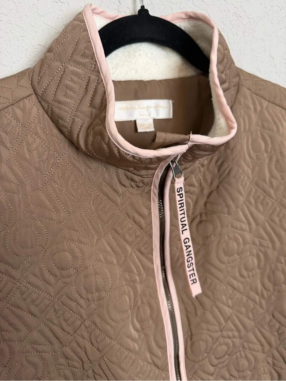 Spiritual Gangster Sherpa Quilted Half Zip Fleece Pullover Jacket Size S